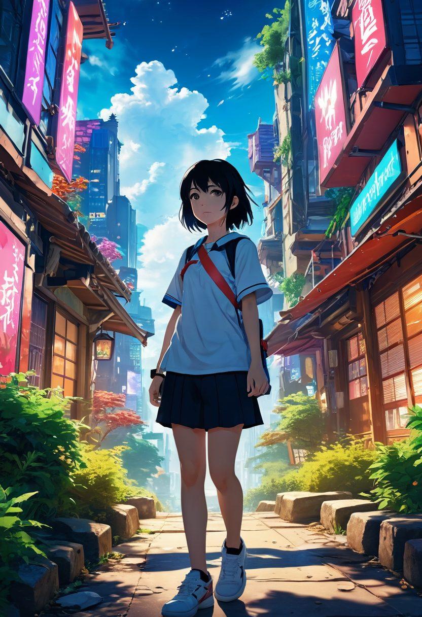 A captivating scene of a young adult immersed in a vibrant anime-inspired world, blending elements of fantasy and maturity. Include a detailed background with colorful landscapes, anime characters engaging in dynamic poses, and hints of NSFW themes like subtle adult humor and playful interactions. Use dynamic lighting to evoke a sense of adventure and exploration. super-realistic. vibrant colors. dynamic composition.